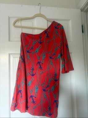 Coral One-Shoulder Nautical Rope & Anchor Dress